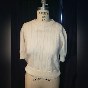 NWT Kate Spade cream 100% cashmere knit crop short sleeve crew neck sweater L